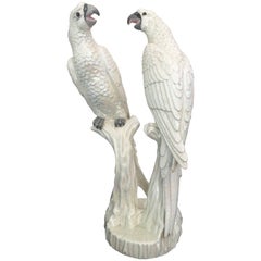 Mid-Century Pair of Italian Parrots with a White Iridescent Glaze