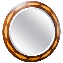 Retro Toby Winteringham 'Plexus' Round Inlaid Bevelled Mirror Sycamore on Rosewood