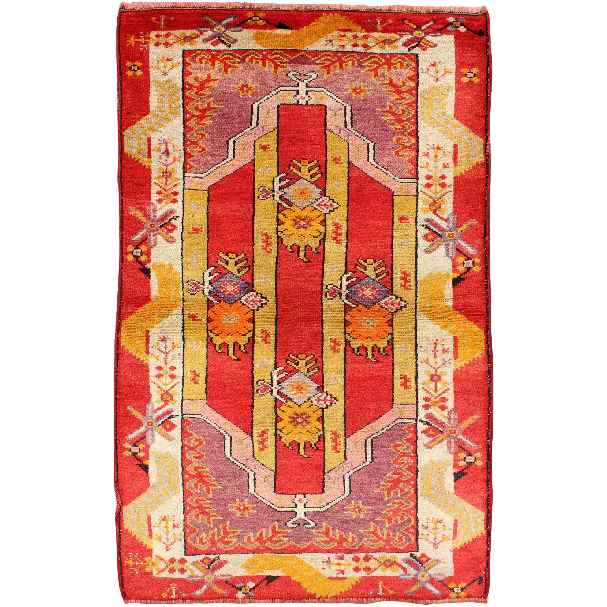 Vibrant 1920S Antique Turkish Oushak Rug With Geometric Motifs In Vibrant 1920S Antique Turkish Oushak Rug With Geometric Motifs In