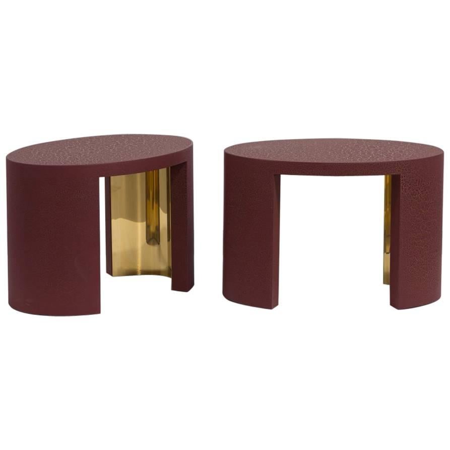Oval Crackle Side Tables by Talisman Bespoke 'Burgundy and Gold' For Sale