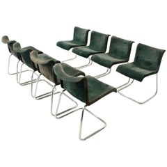 Eight Mid-Century Suede E Chrome Dining Chairs