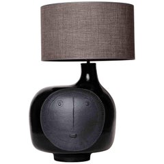 Large Ceramic Lamp Base Glazed in Black Signed by Dalo