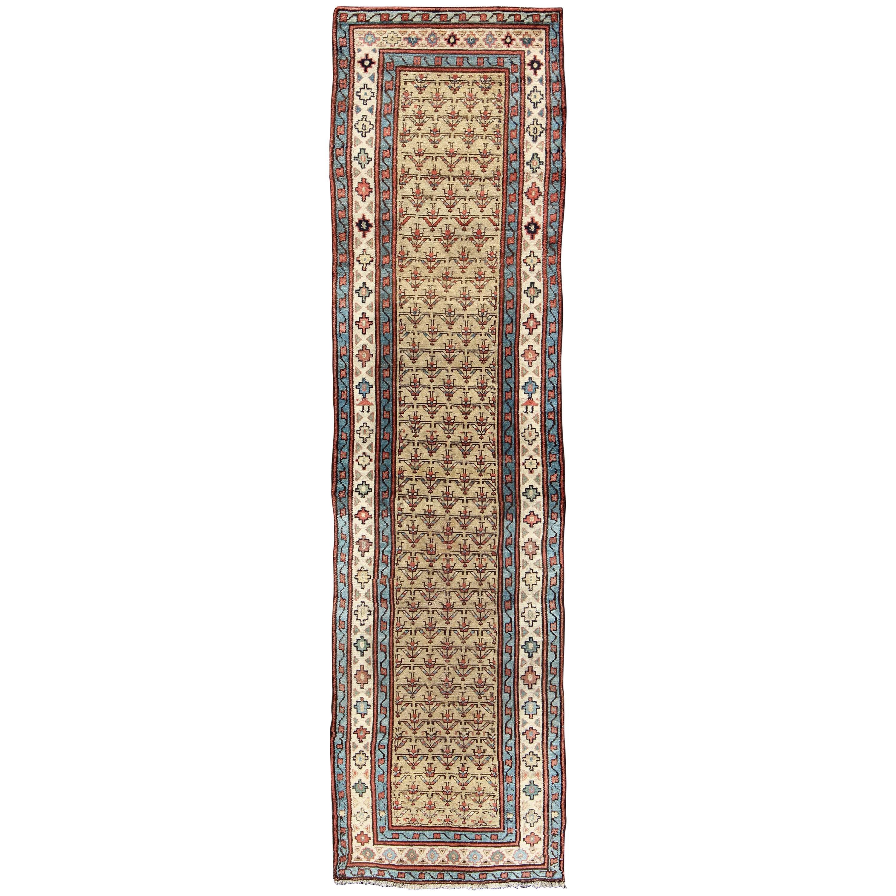 Early 20th Century Tribal Antique Serab Runner with All-Over Pattern in Wheat