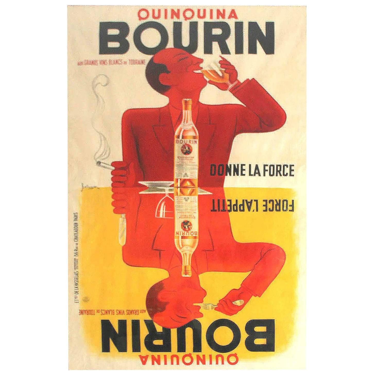 Very Large 1937 Wine Liquor Beverage French Art Deco Street Poster  For Sale