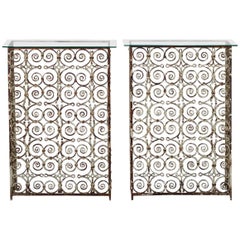 Pair of Painted Antique French Iron Grate Console Tables, circa 1890