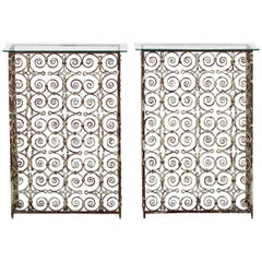 Pair of Painted Antique French Iron Grate Console Tables, circa 1890