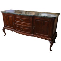 Vintage Queen Anne Style Buffet or Sideboard, Mahogany with Green Marble Top