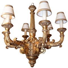 Giltwood Chandelier with Six Lights, Carved with Scrolling Arms and Reeded Post 6