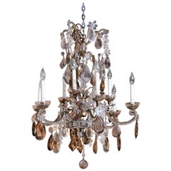 Bronze and Rock Crystal Chandelier with Amber, Smoke and Amythest Crystals