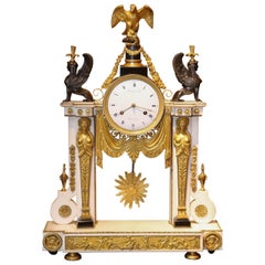 French Empire Bronze Doré Mantel Clock by Tarault a' Paris