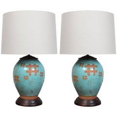 Pair of Japanese Terra Cotta Table Lamps 7