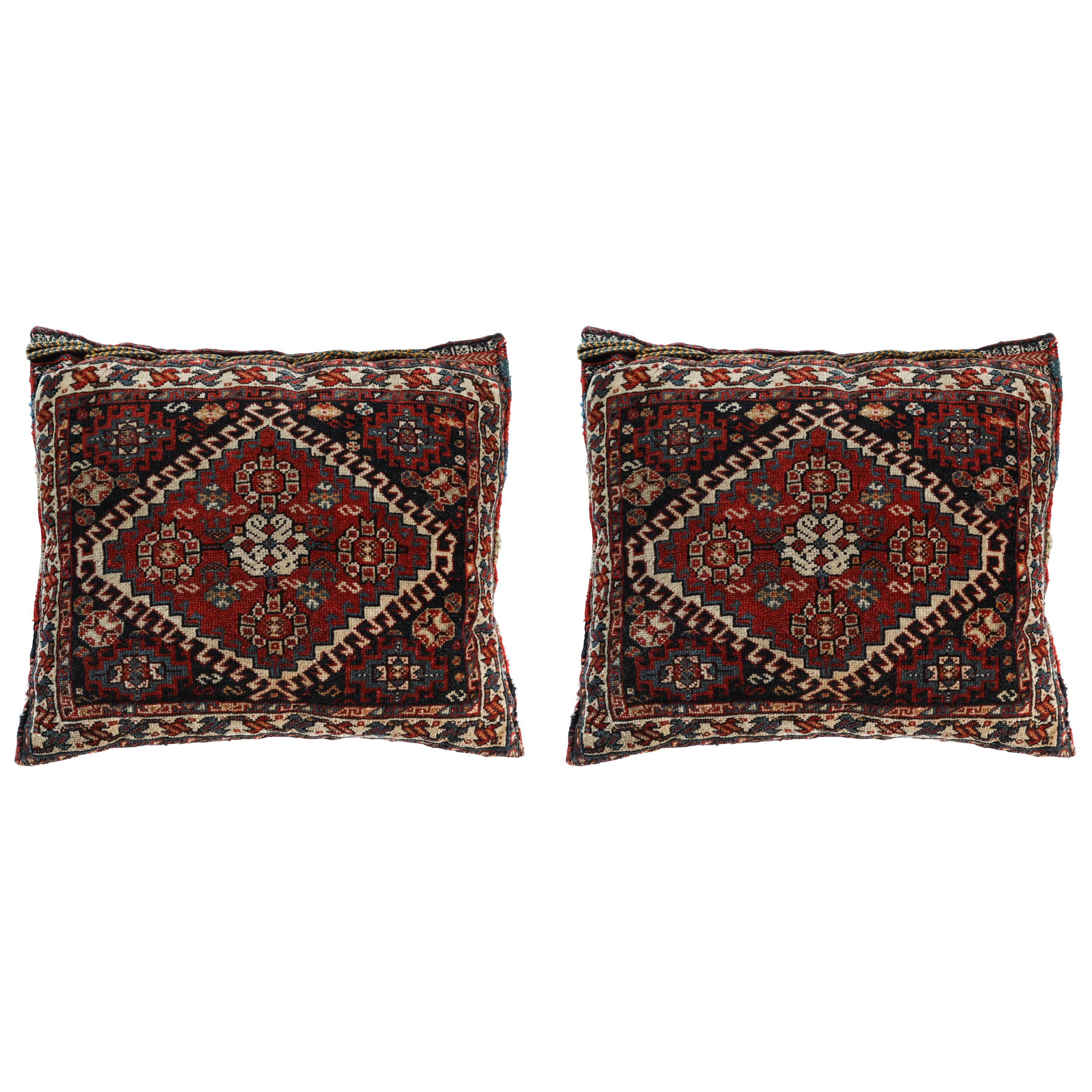 Hand-Knotted  Antique Southwest Persian Saddle Bag Pillow For Sale