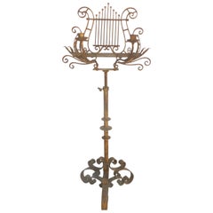 Antique Early 20th Century Music Stand with Candelabra Arms and Lyre Shaped Stand