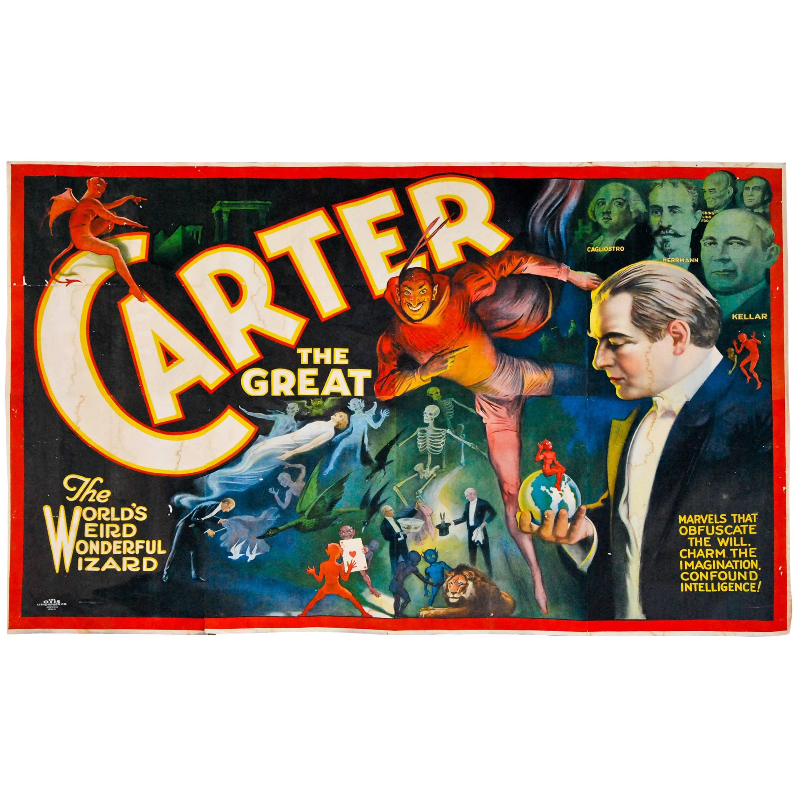 1915 ‘Carter the Great’ Banner by Otis Lithograph, Cleveland For Sale