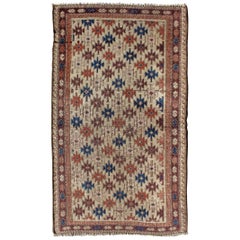 19th Century Antique Beluch Rug with Multicolored All-Over Star Pattern