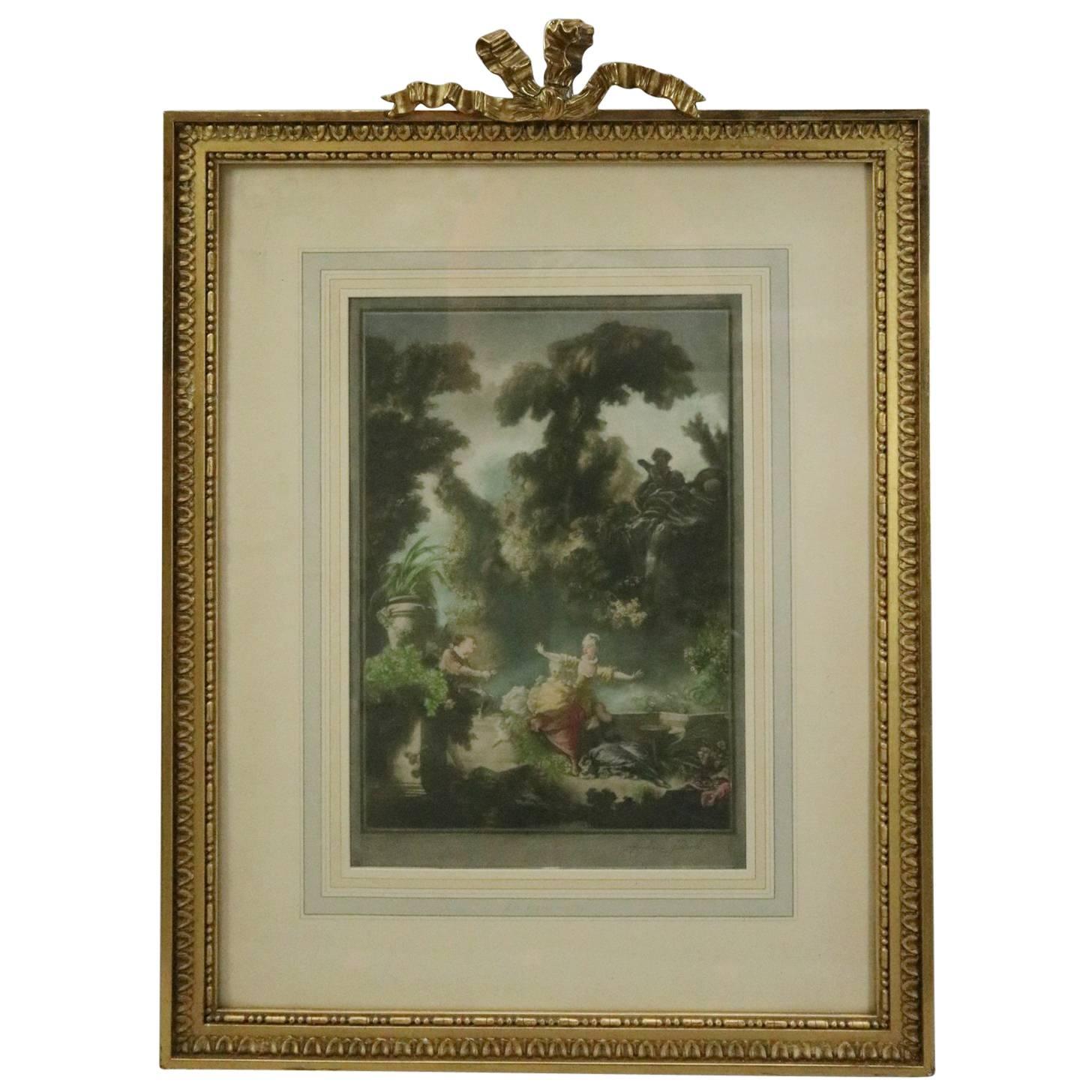 Antique English Print after the French Painting "La Poursuite" by Fragonard
