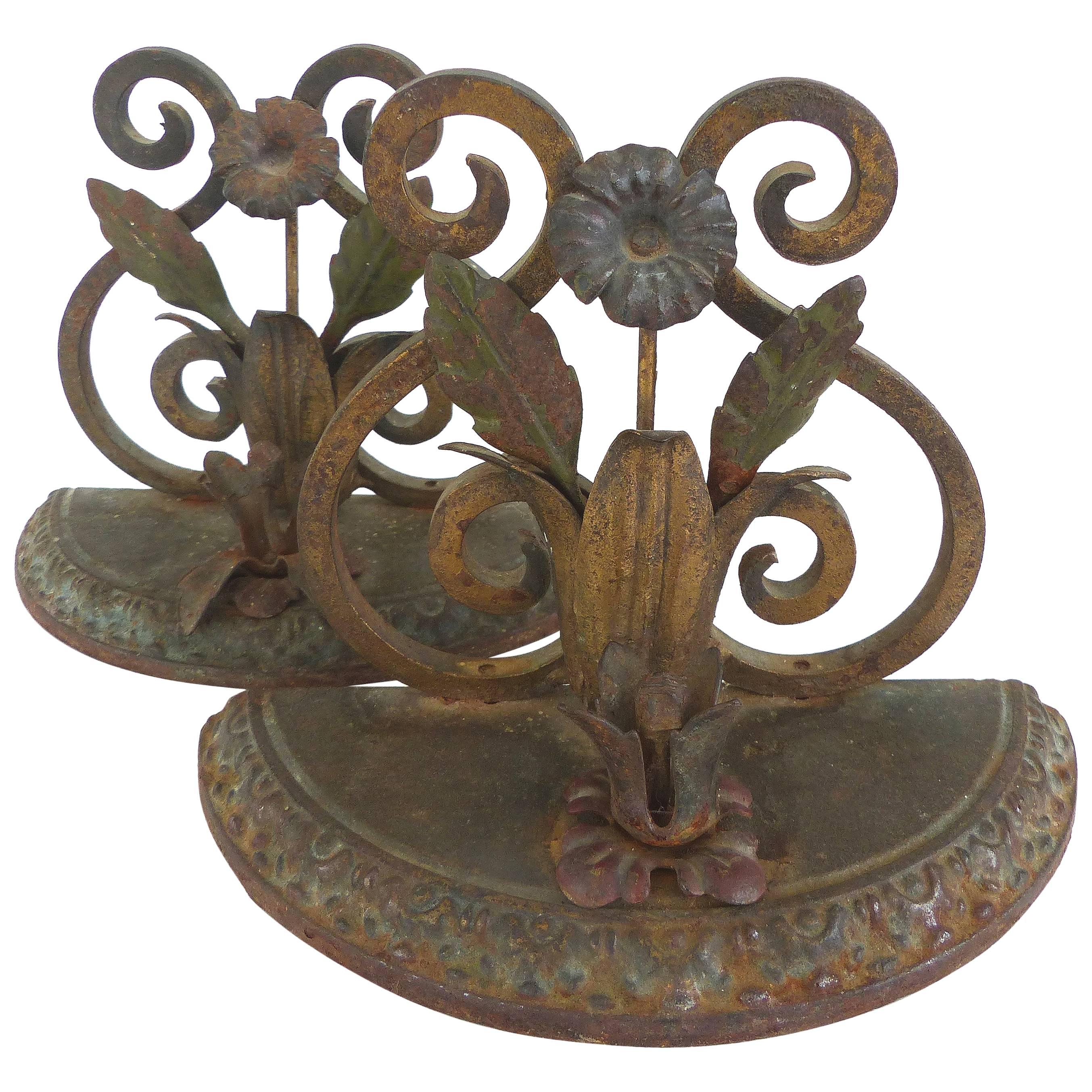 Pair of Gilt and Polychrome Iron Bookends, circa 1920