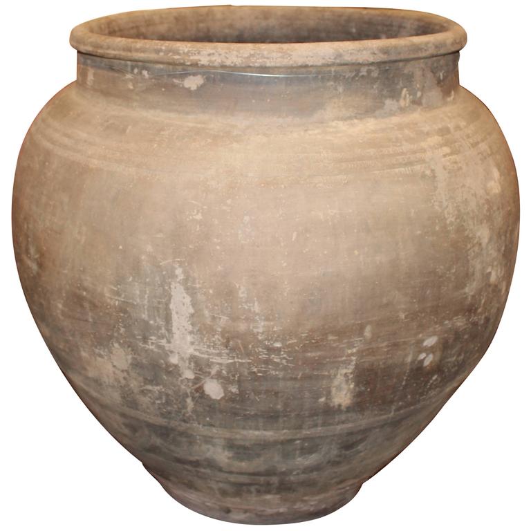 Vintage TerraCotta Gray Extra Large Pot at 1stdibs