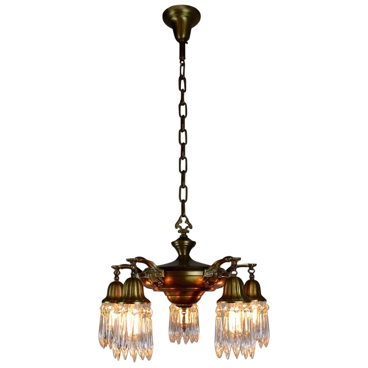 Five-Light Pan Fixture with Crystals For Sale