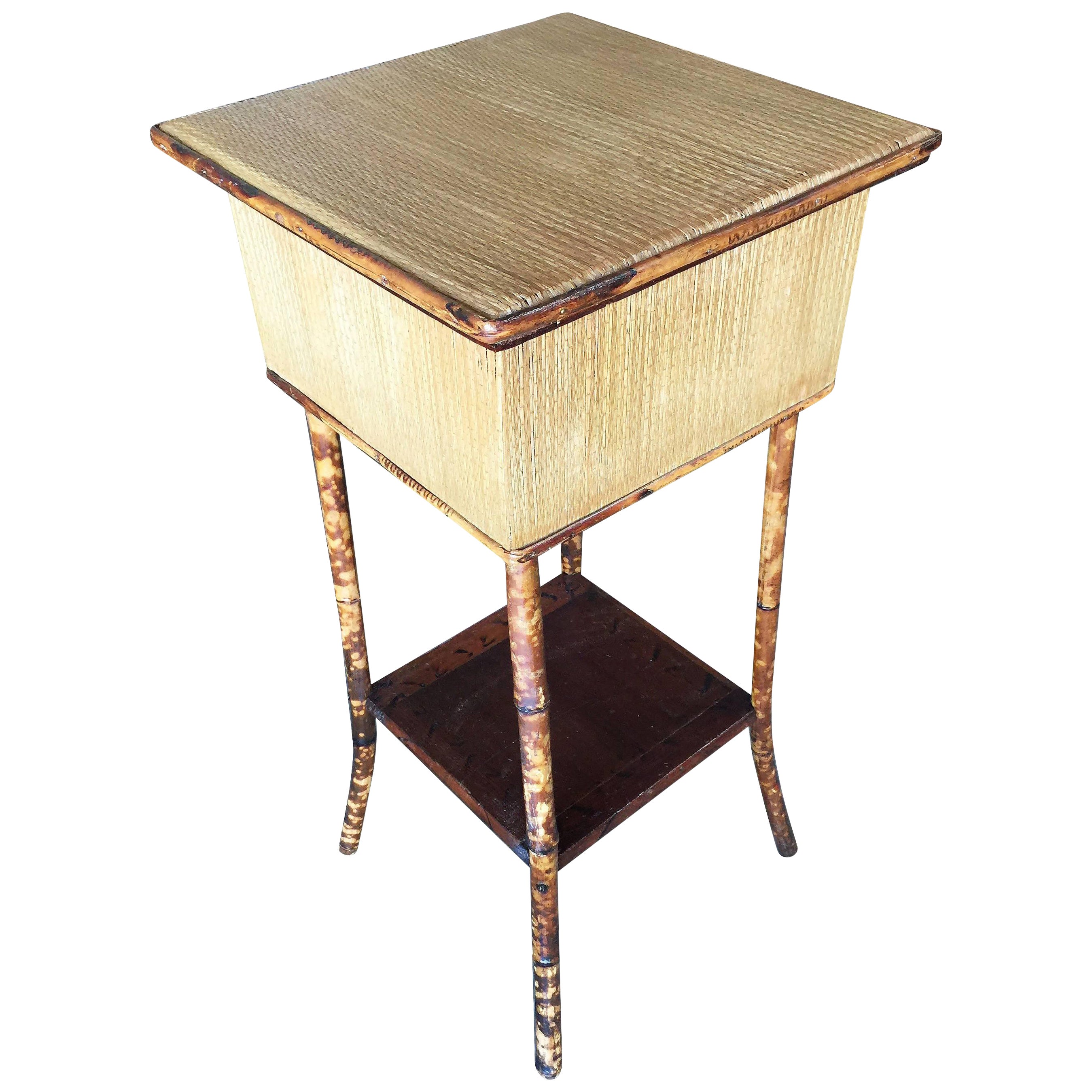 Restored Antique Tiger Bamboo Pedestal with Storage Box For Sale