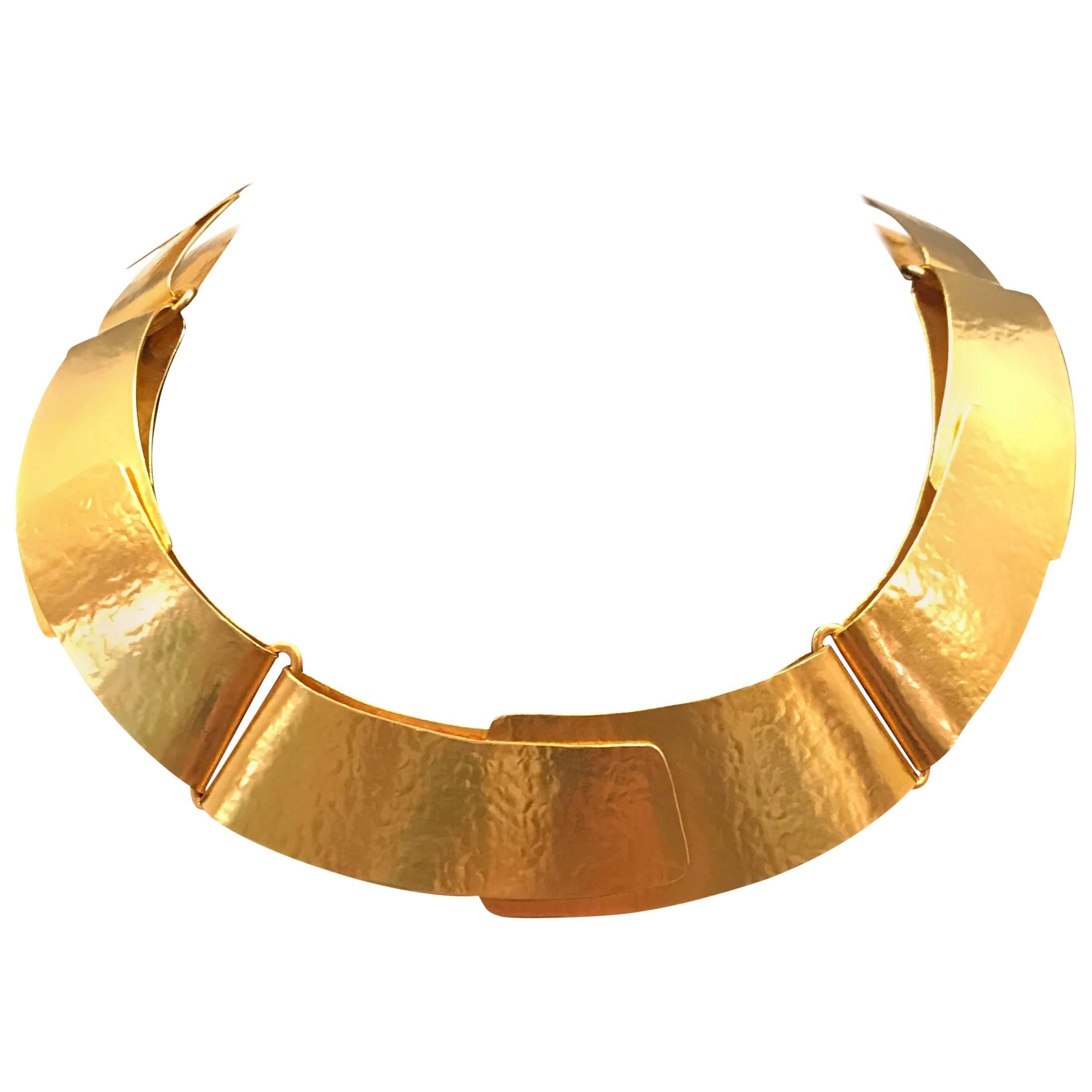 Herve Van Der Straeten Gilded Forged Brass Folded Ribbon Necklace Choker Collar