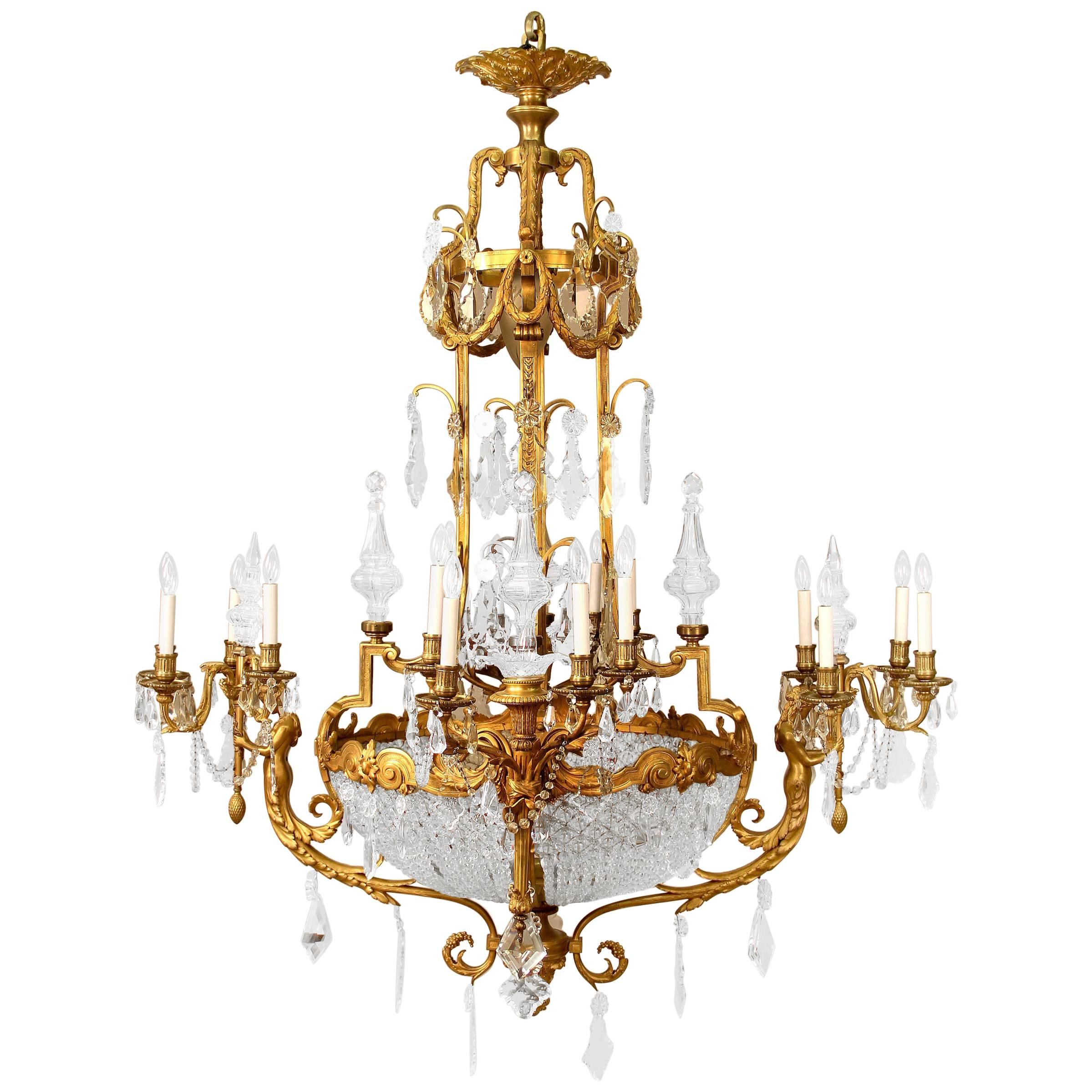 Palatial Late 19th Century Gilt Bronze and Cut Crystal Chandelier by Mottheau