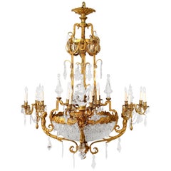 Palatial Late 19th Century Gilt Bronze and Cut Crystal Chandelier by Mottheau
