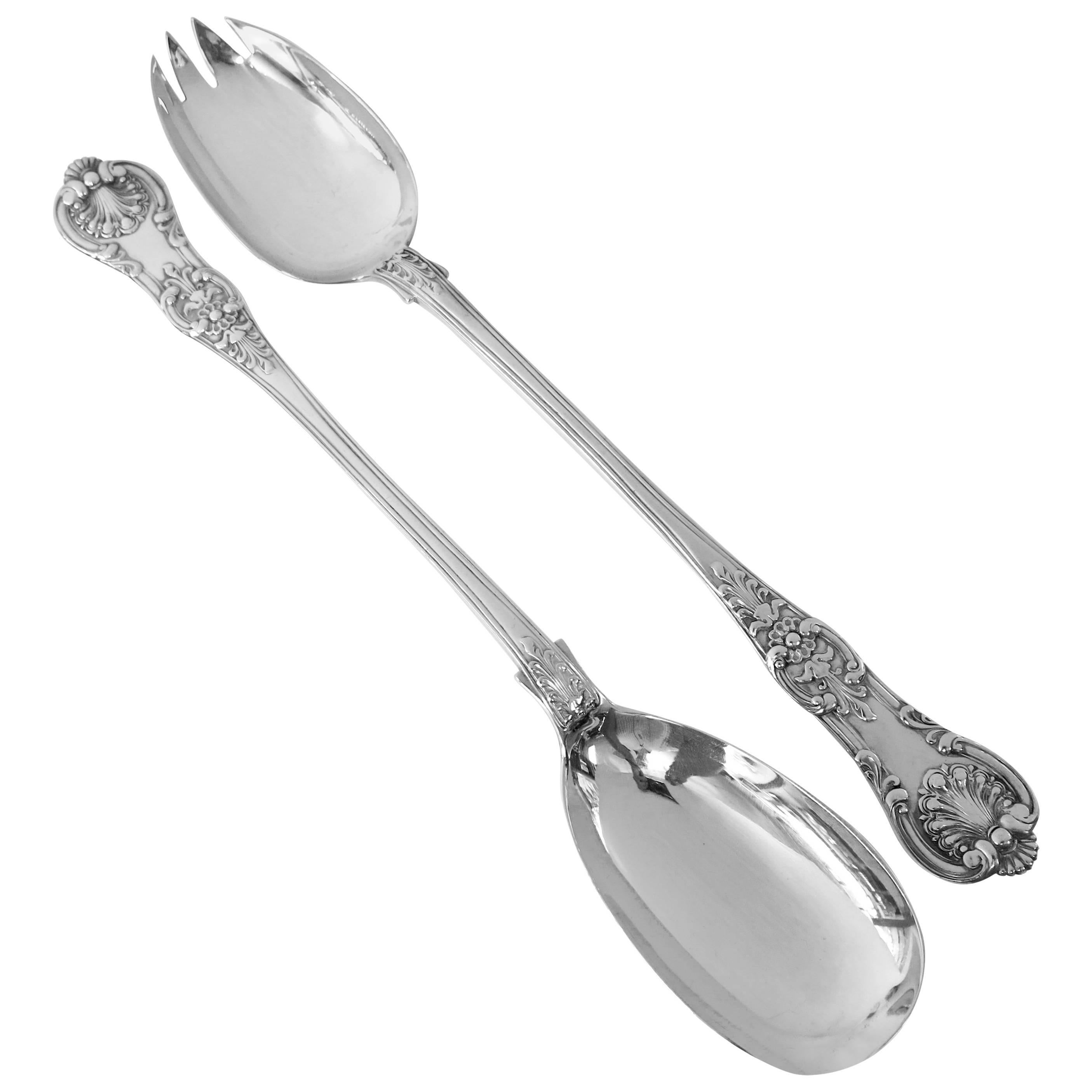Antique English, Sterling Silver, Queens Pattern Salad Servers, 'English Kings'