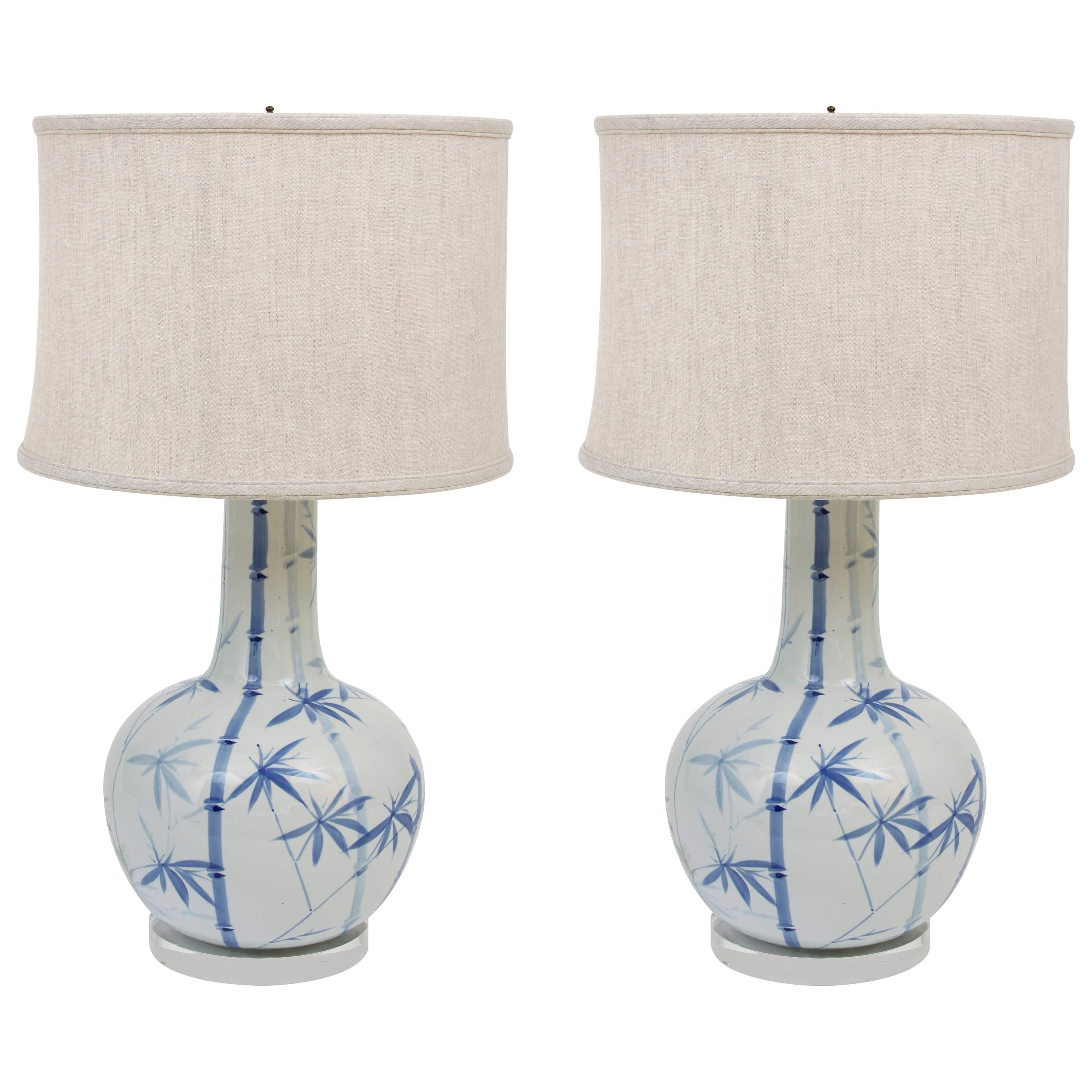 Pair of Blue and White Ceramic Lamps