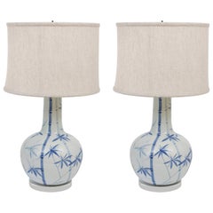 Pair of Blue and White Ceramic Lamps