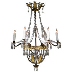 Late 18th Century Italian Empire Crystal, Tole and Brass Feather Chandelier