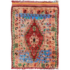 Midcentury Moroccan Rug with Diamond Medallion and Tribal Figures