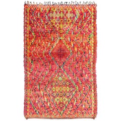 Mid-Century Tribal Moroccan Vintage Rug with Colorful, Vibrant Diamond Pattern