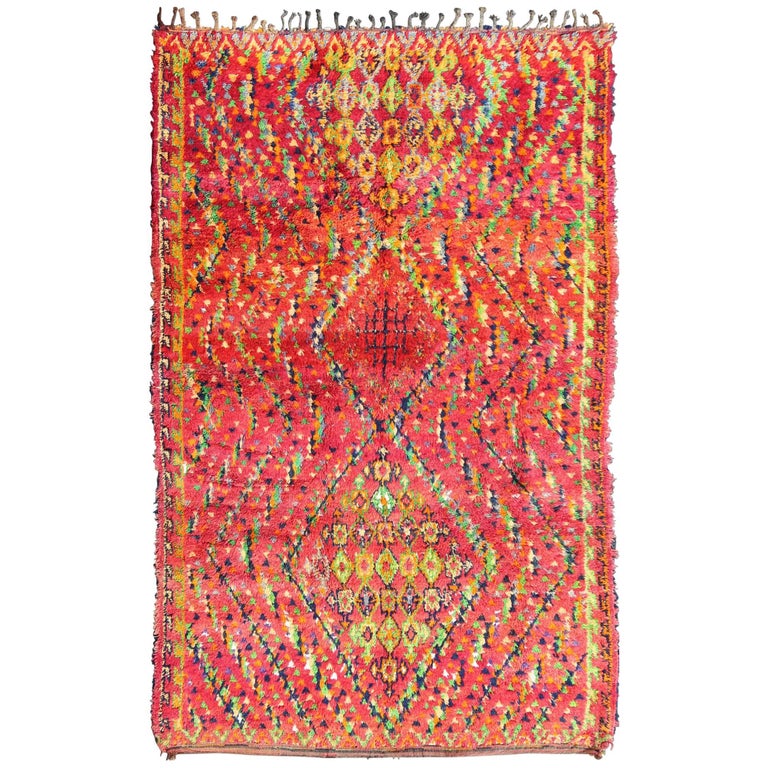 MidCentury Tribal Moroccan Vintage Rug with Colorful, Vibrant Diamond