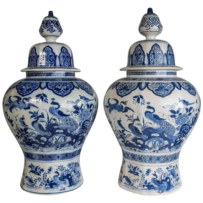 Blue and White Delft Ginger Jars a Pair at 1stDibs