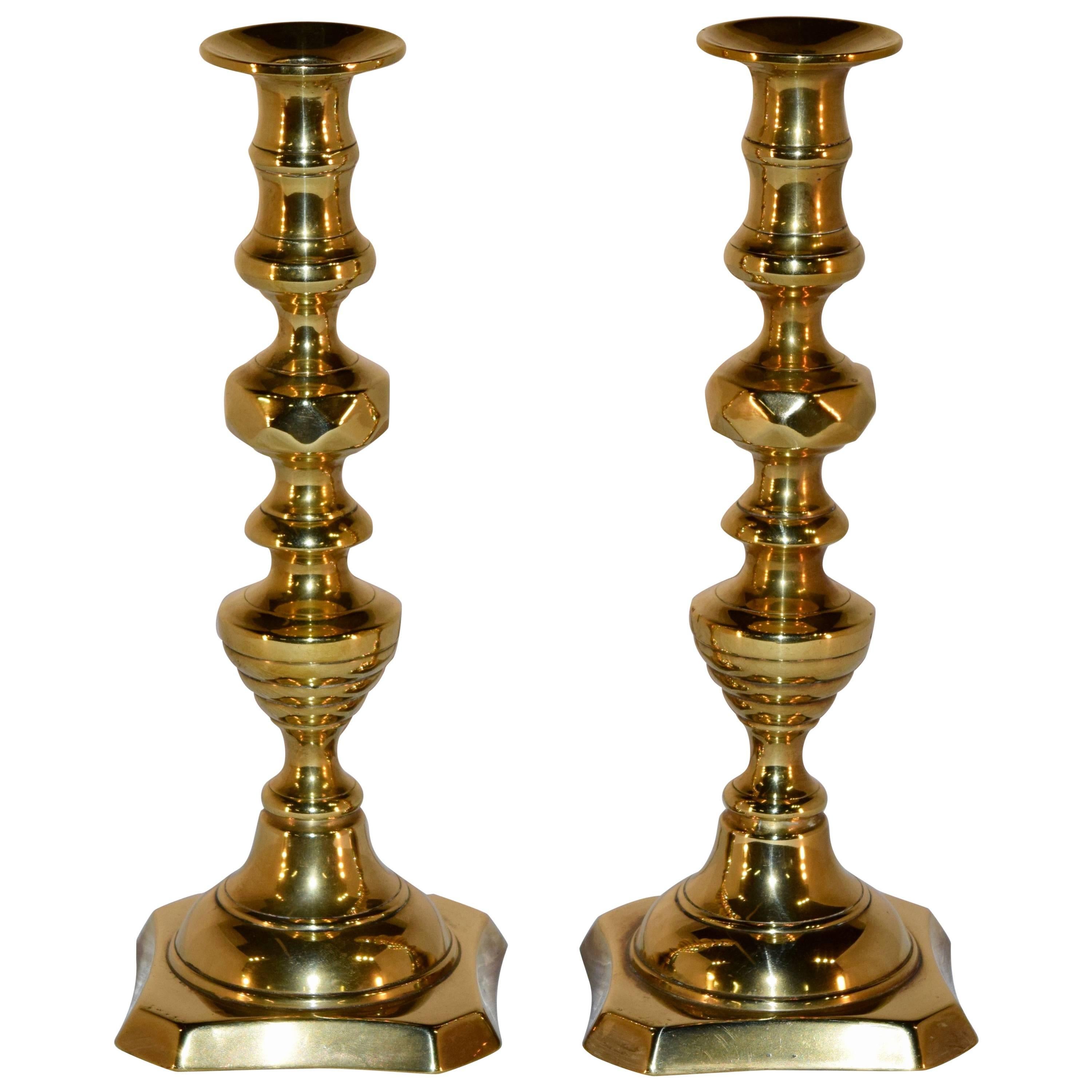 19th Century Pair of English Brass Candlesticks