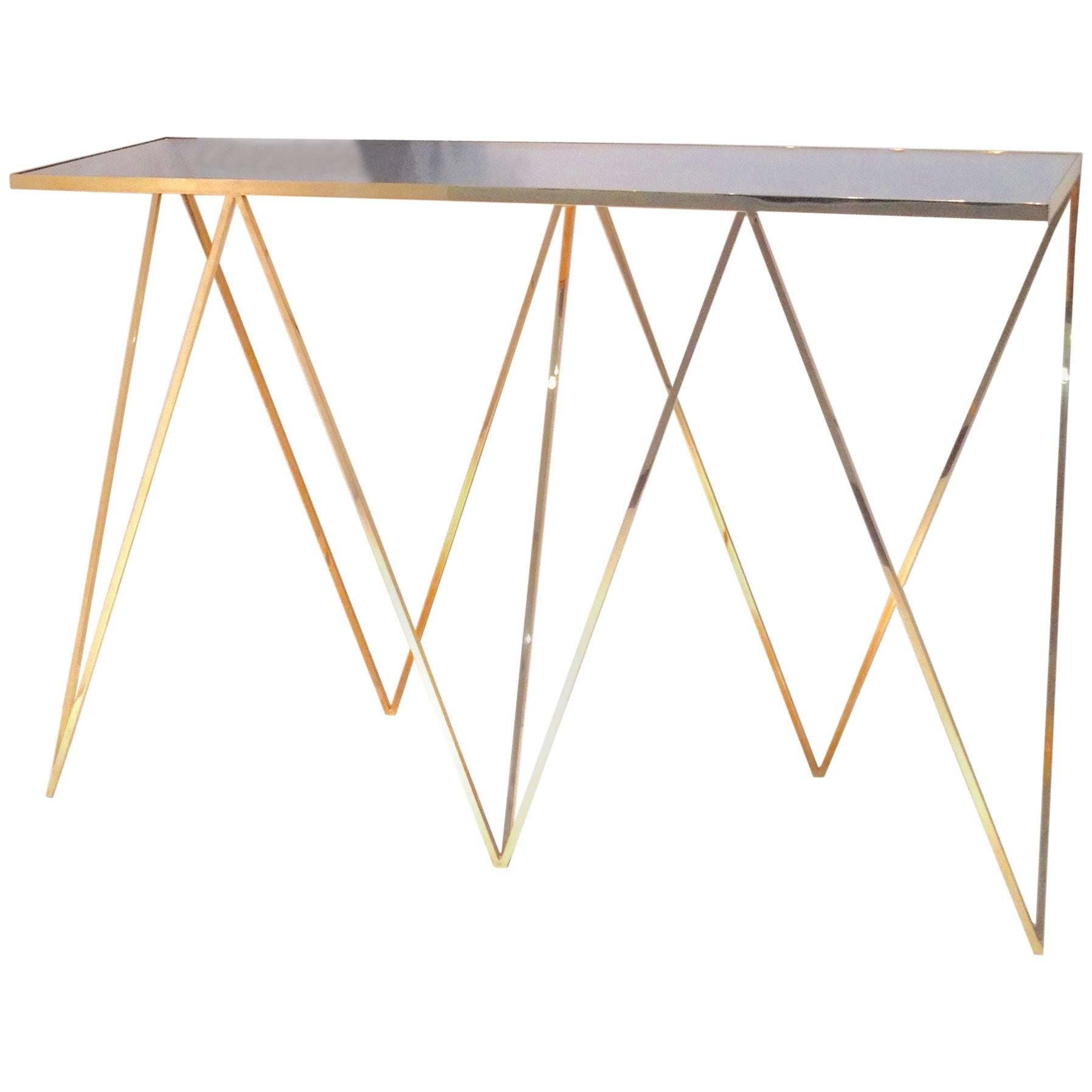 Luxurious Brass Giraffe Console Table with Mirror Polished Steel Top