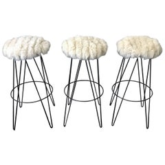 Set of Three Thinline of California Barstools in Fox Fur