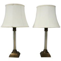 Pair of Vintage French Neoclassical Bronze and Crystal Table Lamps, circa 1960