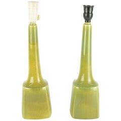 Pair of Green and Gold Glazed Stoneware Lamps after Danish Pottery Palshus 5