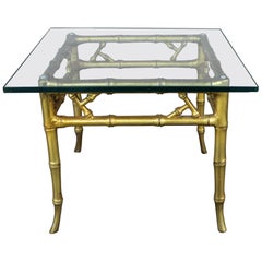 Phyllis Morris Style Gilt Faux Bamboo Side Table Vintage Hollywood Regency