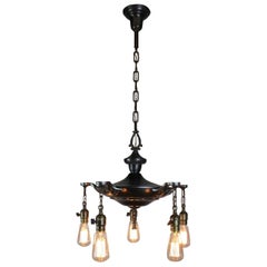 Antique Five-Light Pan Fixture with Bare Bulbs