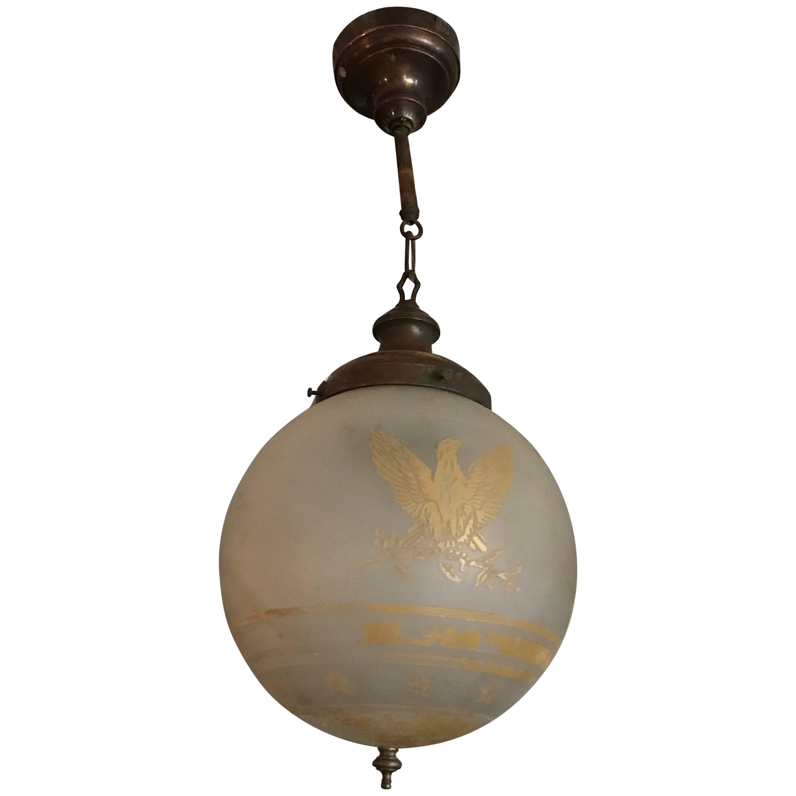 1920s Acid Etched Frosted Glass Federal Style Globe Pendant Light For Sale
