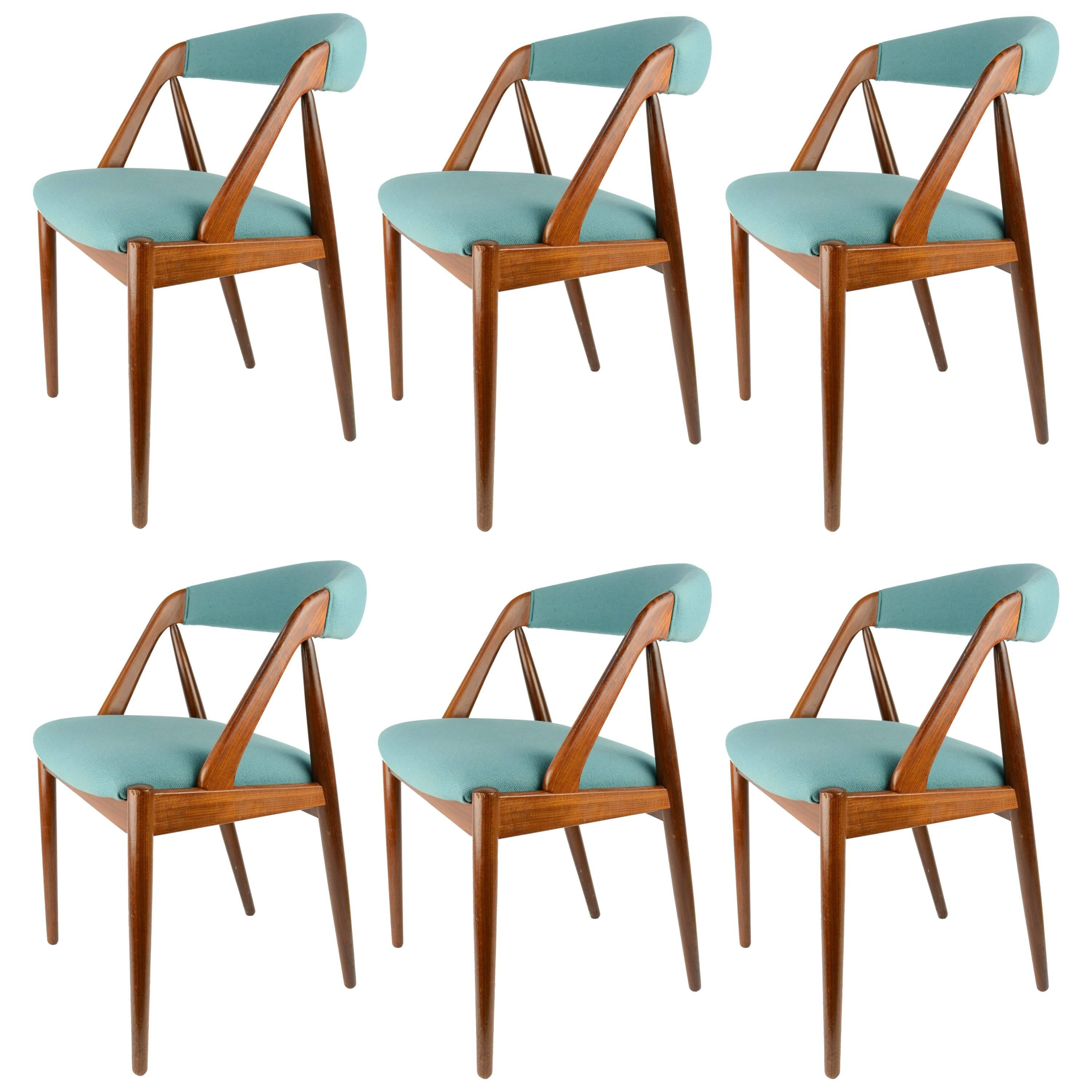 Set of Six Kai Kristiansen Model 31 Dining Chair in Teak and Danish Wool