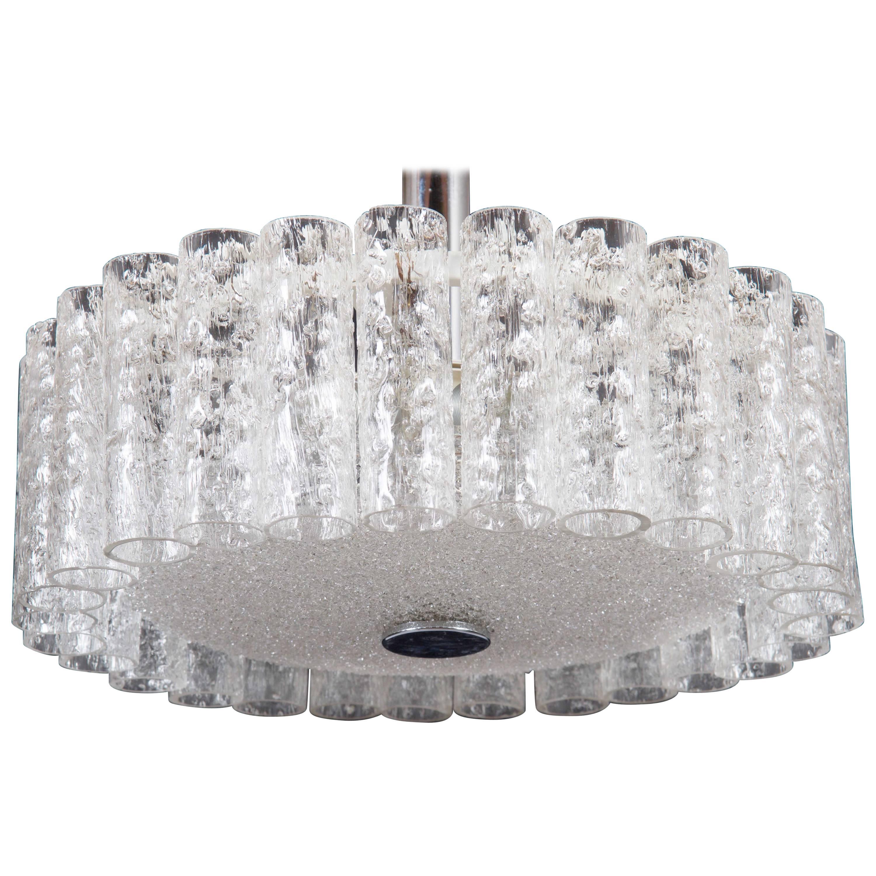 Elegant German Mid-Century Doria Textured Glass Chandelier