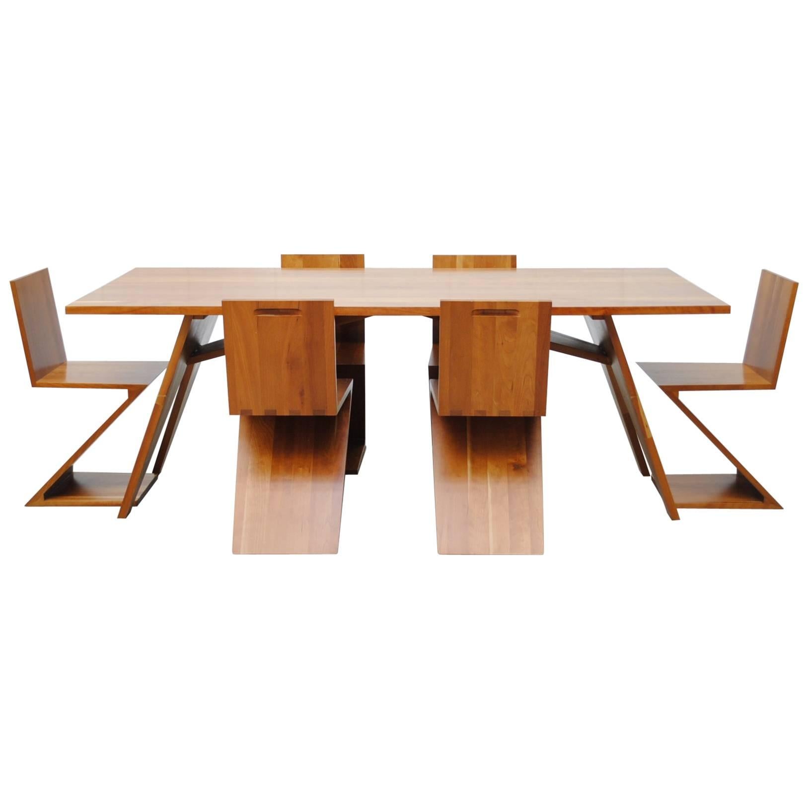 Custom-Made Gerrit Rietveld Inspired Solid Cherry Dining Set