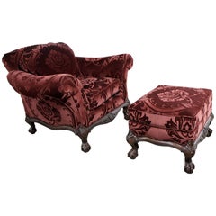 Used Hancock and Moore Burgundy Sculpted Mohair Lounge Chair and Ottoman
