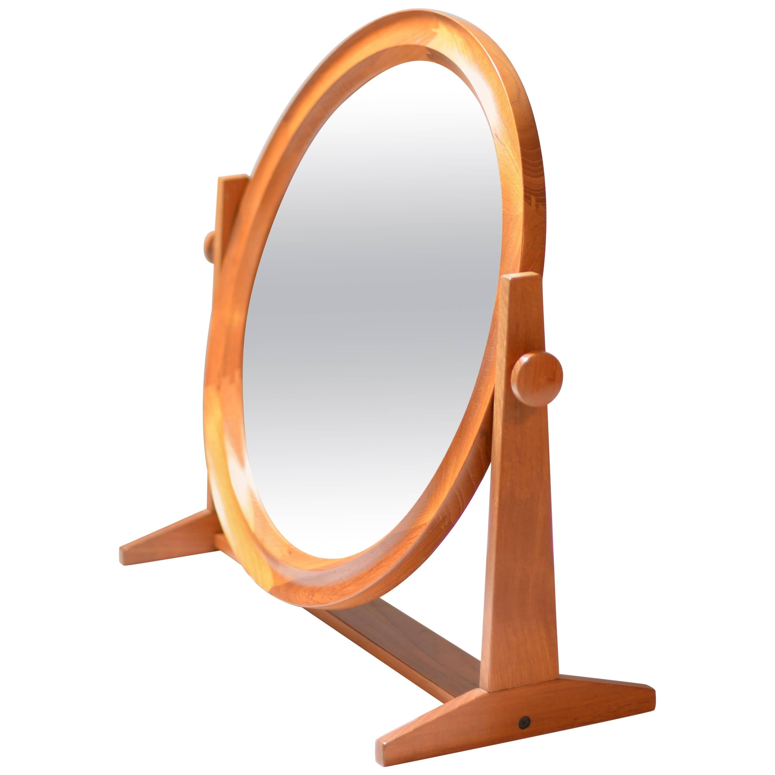 Large Round Teak Mirror by Pedersen & Hansen