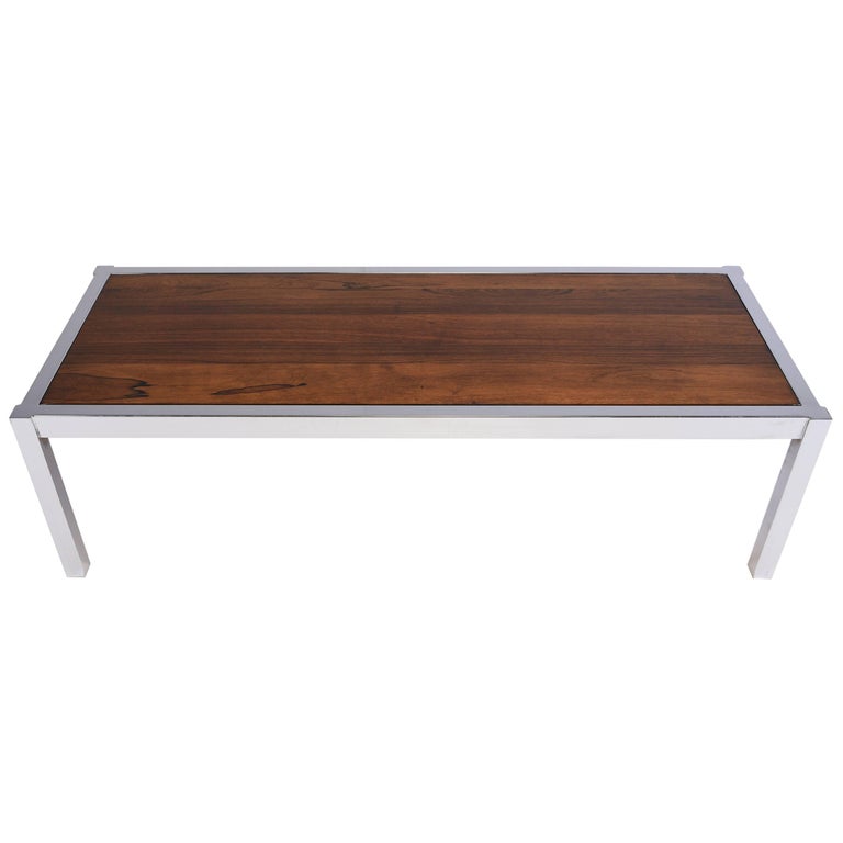 Mid Century Modern Chrome And Wood Coffee Table At 1stdibs