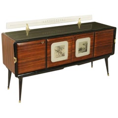 Sideboard Rosewood Veneer Glass Brass Vintage, Italy, 1950s